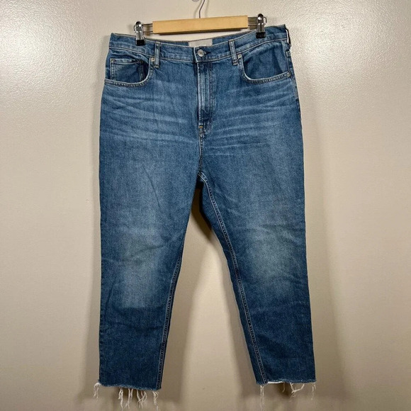 Everlane Cheeky Jean Crop Size 32 Frayed Hem Medium Wash High Rise Blue Denim - Picture 1 of 10